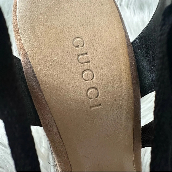 GUCCI Suede Wedge Wrap Espadrilles in Tan and Black Size 7 - Picture 8 of 11